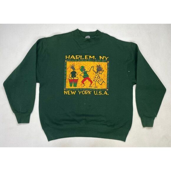 VINTAGE Harlem New York USA Crewneck Sweatshirt Men Large Art Music 90s - Picture 1 of 9